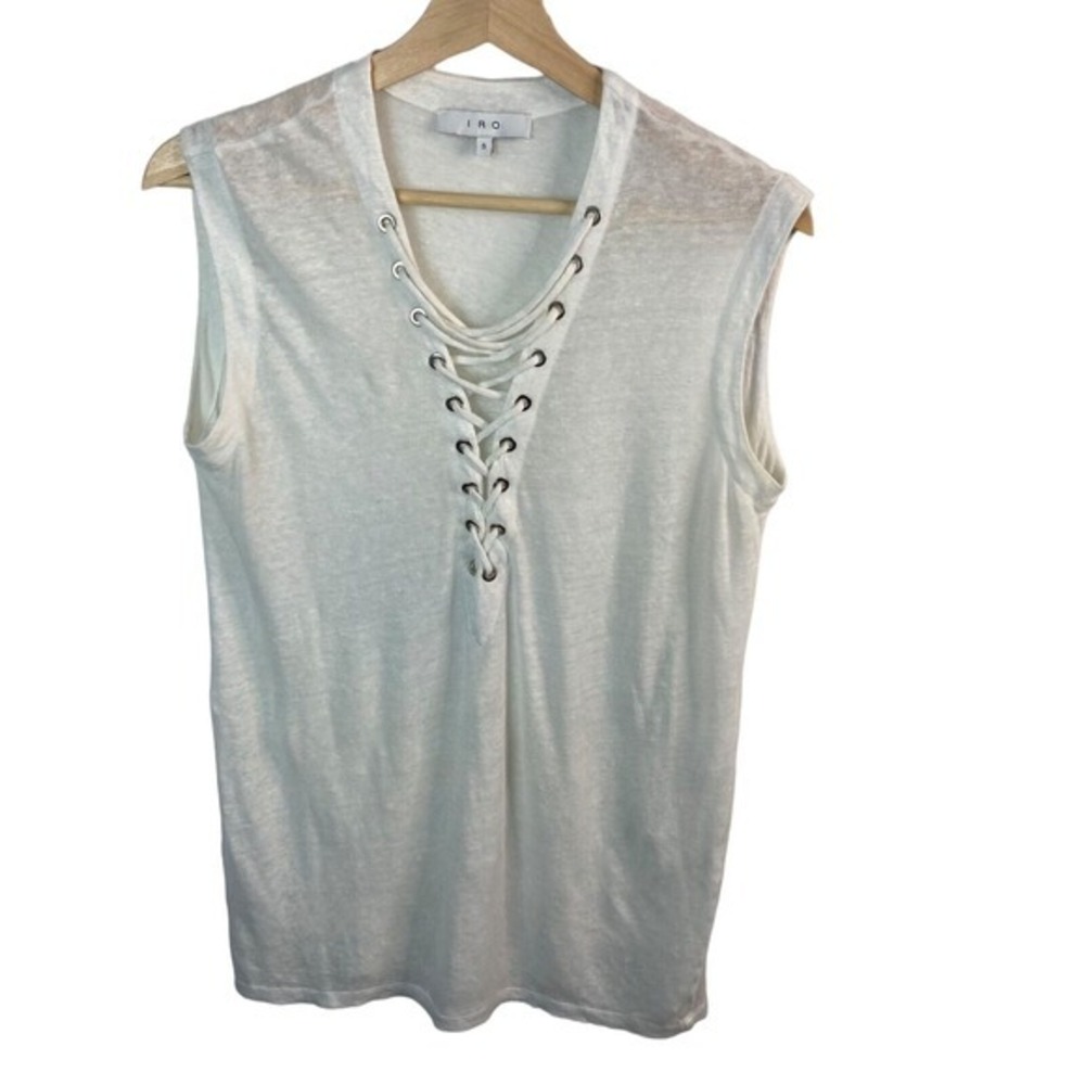 Iro Tee Shirt women's sz Small 100% Linen short sleeve white knit top semi sheer